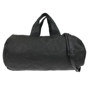 Prada Black Leather 2way Duffle Handbag 31 136229